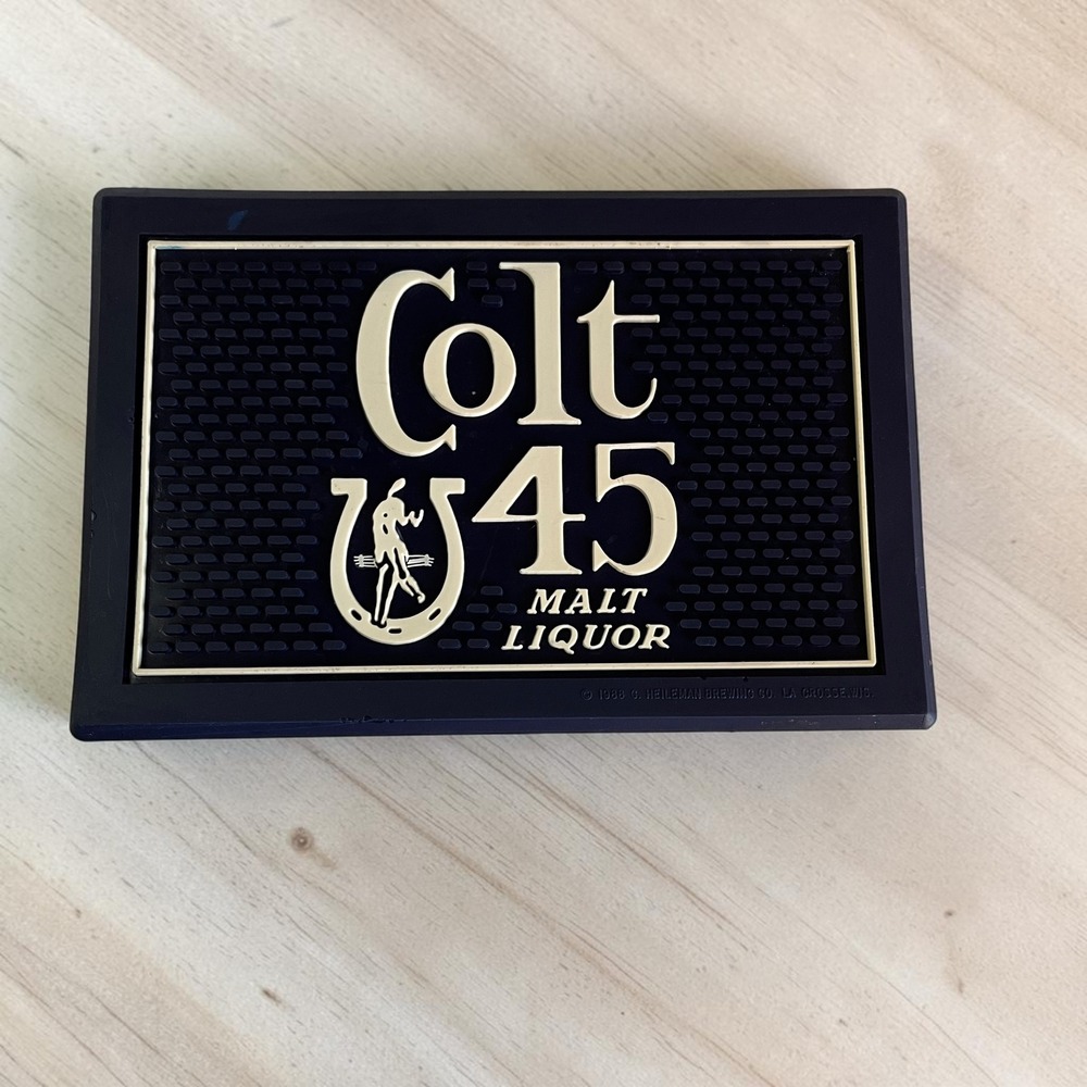 Vintage 1988 Colt 45 Malt Liquor Bar Mat Rubber Beer Pub Runner Heileman Brewing